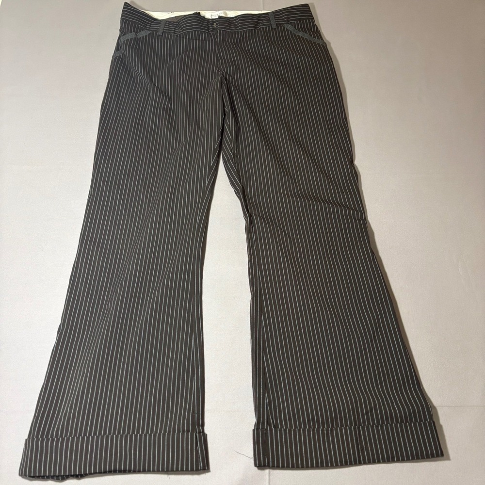 Paul & Joe Dress Pants Womens 15 Brown Pinstripe Good Wide Leg Cuffed Trousers